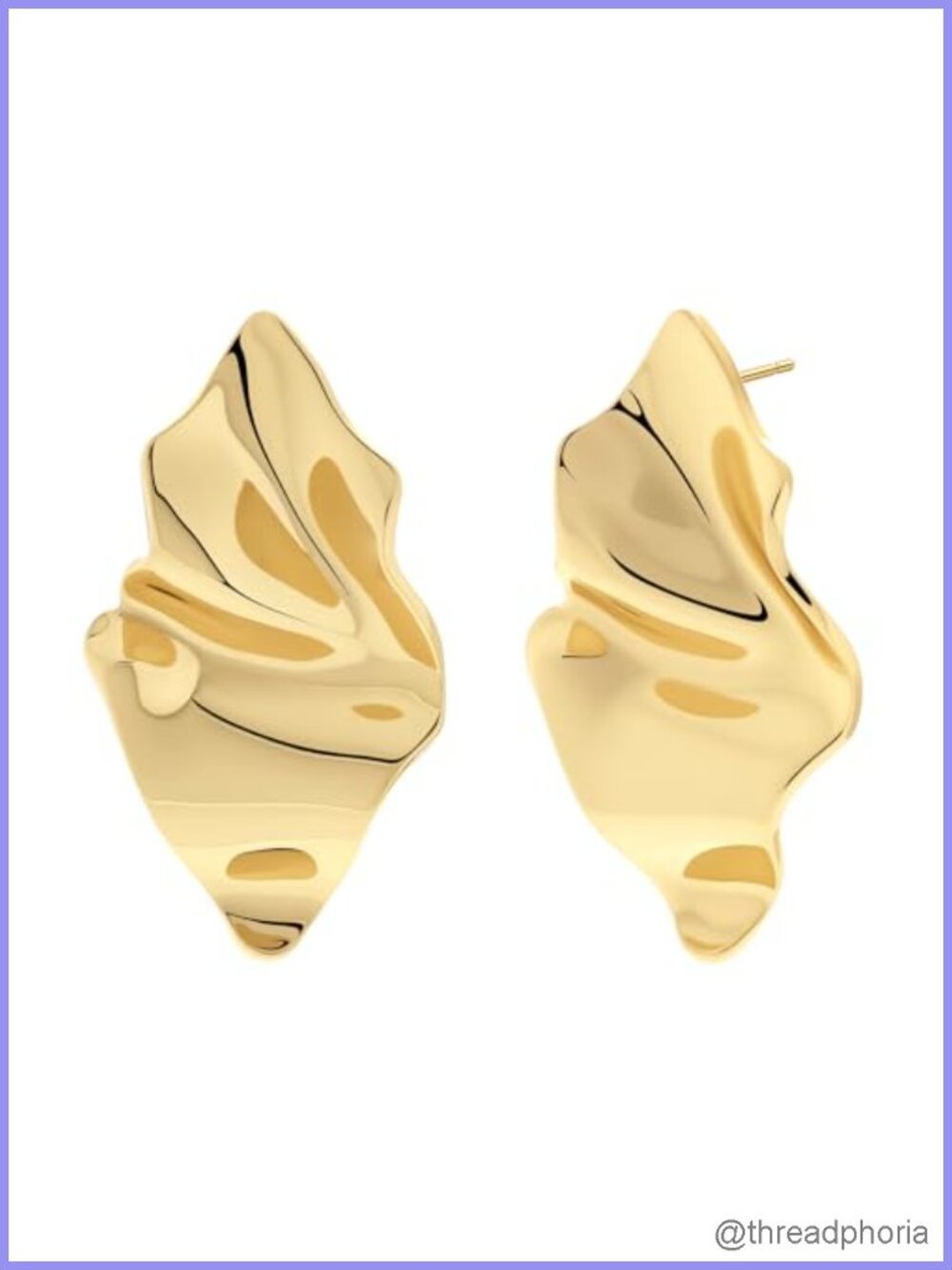 Gold Plated Leaf Stud Earrings Wrinkled Design 1.49 in